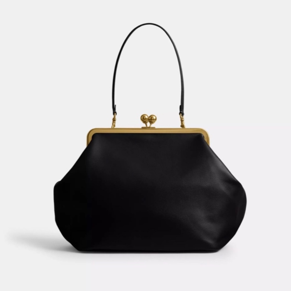 Coach Black Kisslock Large Frame Shoulder Bag with Gold Hardware - Picture 2 of 11